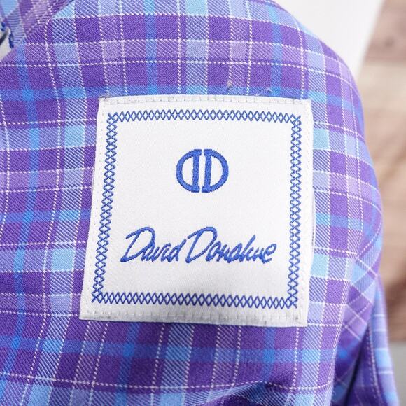 David Donahue Shirt Mens XL Purple Blue Plaid Long Sleeve Button Front Cotton - Picture 9 of 11